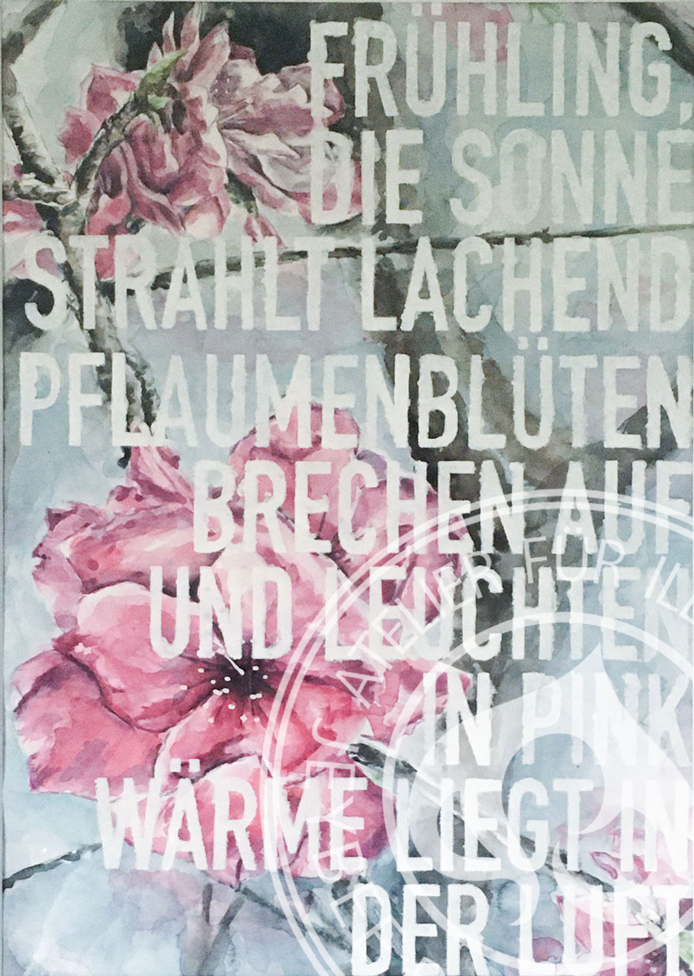 Pflaumenblütenbild mit Gedicht